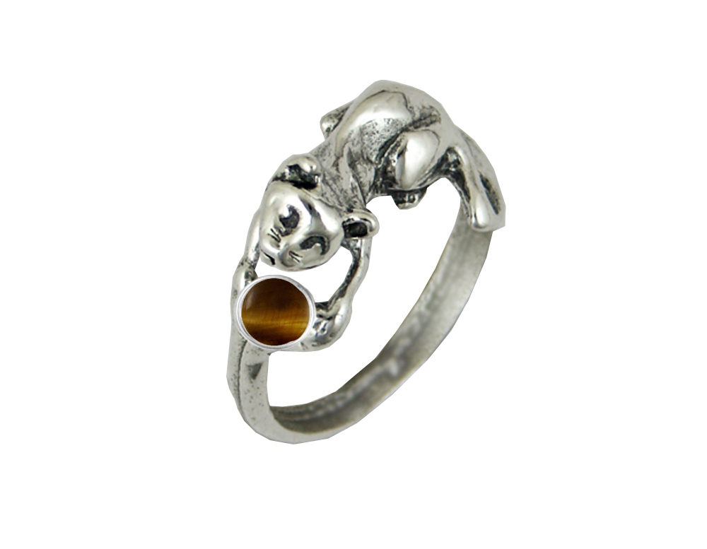 Sterling Silver Kitty Cat Ring With Tiger Eye Size 6 Sterling Silver Kitty Cat Ring With Tiger Eye Size 6